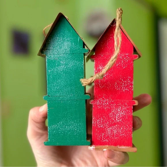 Vintage Festive Winter Handmade Wooden Bird House Wall Hanging Home Decor Set - Picture 4 of 8